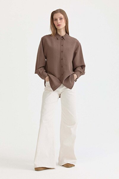 Nihan Modal Tunic with Pocket Detail Light Brown