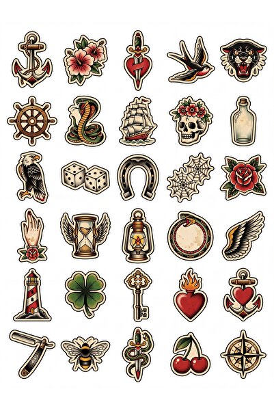 Store 30 Pieces Vintage Classic Tattoo Sticker Set - for Laptop, Notebook, Ph...