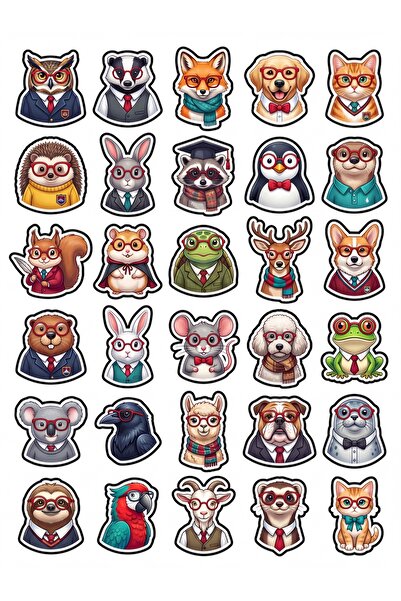 Store 30 Pieces of Animal Stickers with Academic Glasses - Aesthetic for Lapt...