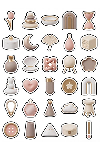 Store 30 Pieces of Aesthetic Pastel 3D Object Sticker Set - Elegant Design fo...