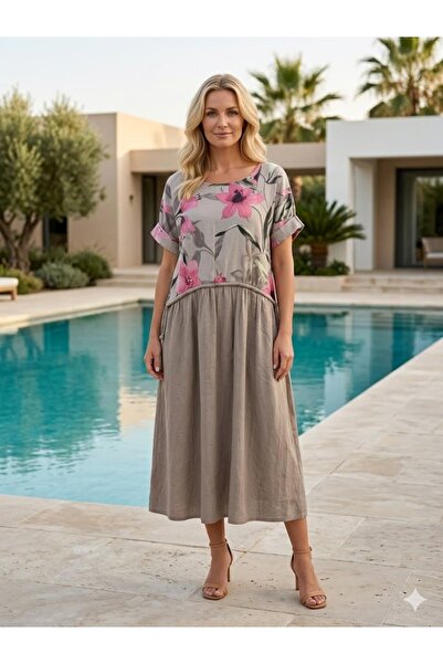 Punta Otantik PT915400 Βαμβακερό ιταλικό φόρεμα με λεπτομέρεια από κορδόνι στ...