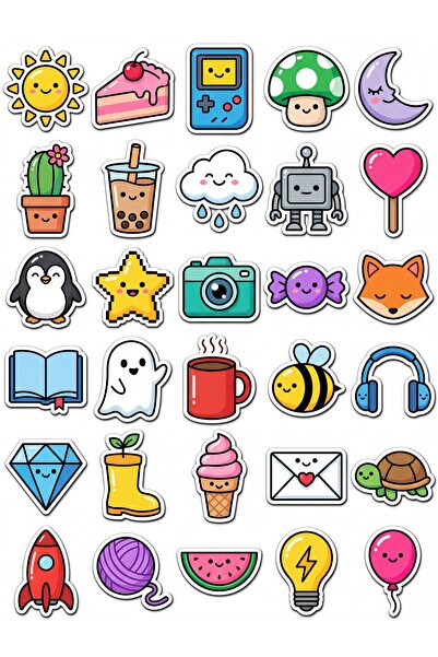 Store 30 Pieces Cute Objects Sticker Set - Laptop, Notebook, Phone, Agenda