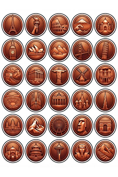 Store 30 Pieces Copper Effect Travel Icons Sticker Set - for Laptop, Suitcase...