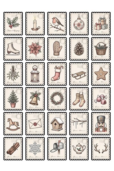 Store 30 Pieces Vintage New Year Postage Stamp Sticker Set - for Agenda Noteb...