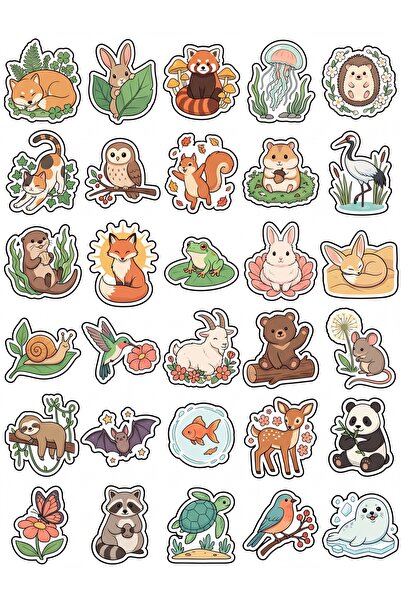 Store 30 Adet Hayvanlı Pul Sticker Seti - Laptop Defter Telefon İçin