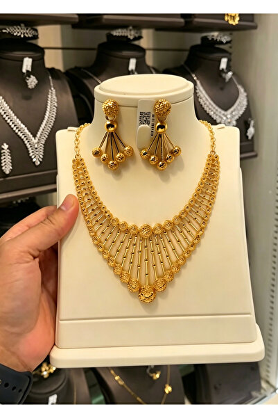 SAMGE Luxurious 24K Gold-Plated Fan-Shaped Necklace & Earrings Set — Women's ...