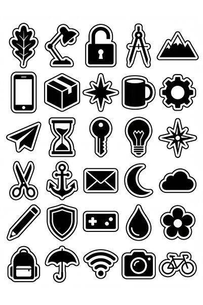 Store 30 Pieces Minimalist Black and White Icon Sticker Set - Laptop Phone Ag...