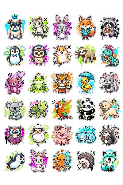 Store 30 Pieces Cute Graffiti Animal Sticker Set - for Laptop, Phone, Notebook