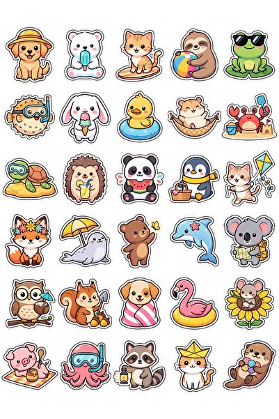 Store 30 Pieces Summer Animals Sticker Set - for Laptop, Notebook, Phone, Agenda