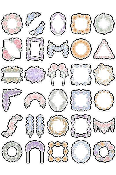 Store 30 Pieces Pastel Botanical Frame Sticker Set - Aesthetic for Agenda Pla...