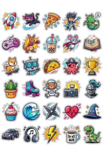 Store 30 Pieces of Energetic Chibi Characters Sticker Set - for Laptop, Phone...