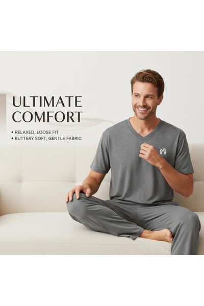 casme Mens Loungewear Sets Pajamas Set Soft Sleepwear Family Night Wear Nightshirt Breathable Lounge