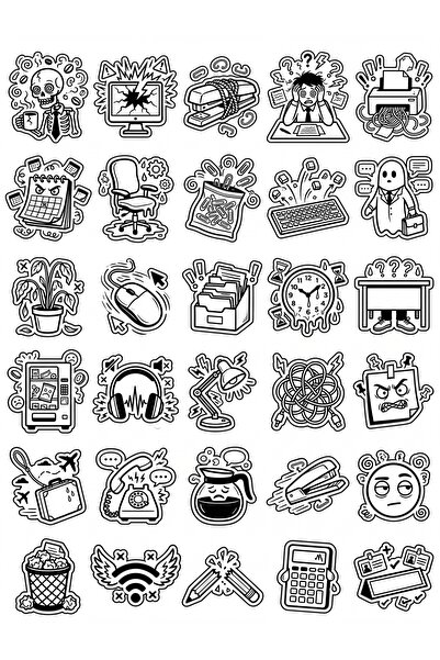 Store 30 Pieces of Fun Office Life Doodle Sticker Set - Cartoon for Laptop No...