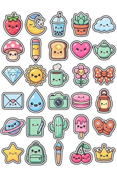 Store 30 Pieces Cute Stuff Sticker Set - for Laptop, Phone and Agenda