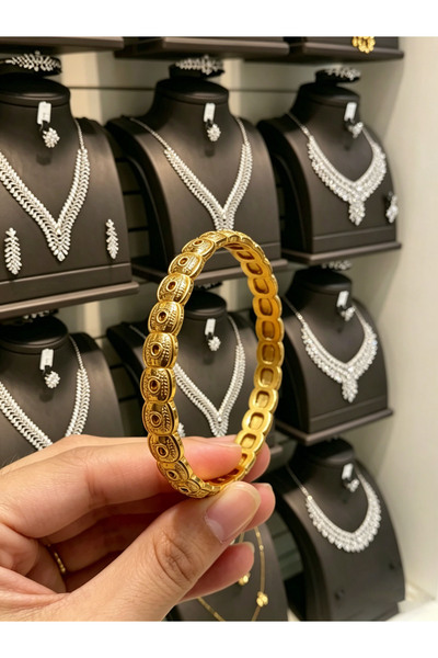 SAMGE 24K Gold-Plated Women's Bangle — Open-Cuff with Cutout Design — Premium...