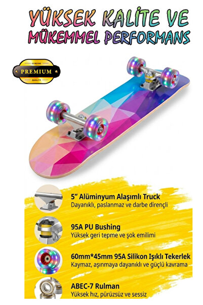 düşler oyuncak dünyası Silikon Tekerli Üstü Siyah Zımparalı Ahşap Kaykay 80 c...