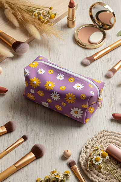 ABBRA Γυναικεία τσάντα μακιγιάζ με σχέδιο λουλουδιών Standard LILA-SARI