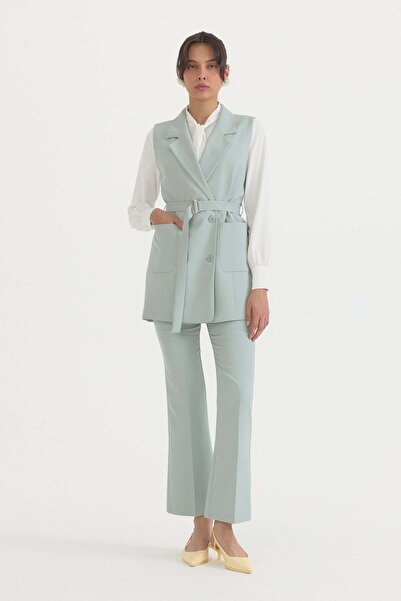 Nihan Kuşaklı Blazer Yelek Aqua