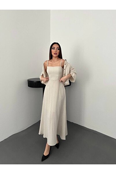 Ekim Store Σετ Λινό Πουκάμισο και Φόρεμα με Τιράντες