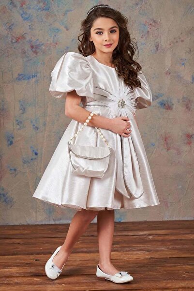 Riccotarz Κοριτσίστικο βραδινό φόρεμα με μπαλόνι μανίκια, πέτρινη ρίγα, λεπτο...