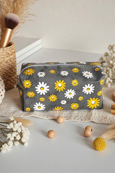 ABBRA Γυναικεία τσάντα μακιγιάζ με σχέδιο λουλουδιών, στάνταρ ΓΚΡΙ-ΚΙΤΡΙΝΟ