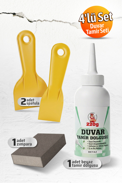Badem10 (4'LÜ) Duvar Tamir Seti (1 ADET) Beyaz 220 Gr Dolgu Macunu 2 Adet Spa...