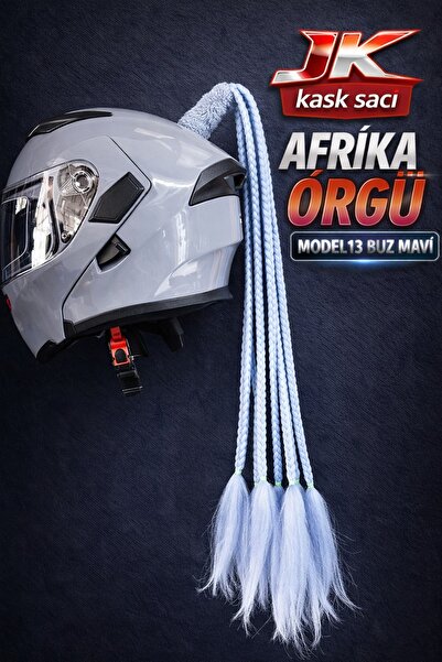 JK kask saçı AFRİKA ÖRGÜ MODEL 13 BUZ MAVİ