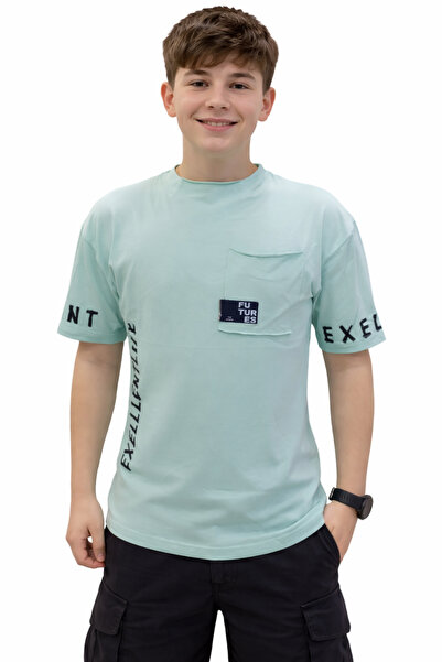 İrem Çocuk Giyim Boy's Exellentlife Text Patterned Green Color Short Sleeve T...