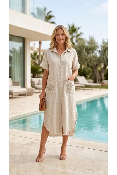 Punta Otantik YG46170 Ιταλικό λινό πουκάμισο με διχτυωτή τσέπη στην πλάτη, δα...