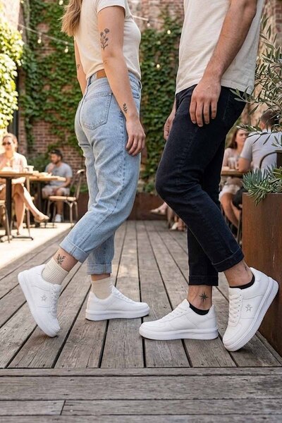 vynor atelier White-Black Faux Leather Casual Sports Shoes - Comfortable Snea...