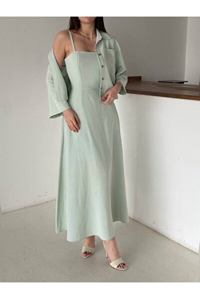 Ekim Store Σετ Λινό Πουκάμισο και Φόρεμα με Τιράντες