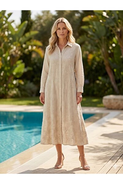 Punta Otantik PT25086 Ιταλική Κρέμα Ρούχων με Κεντημένο Βαμβακερό Πουκάμισο