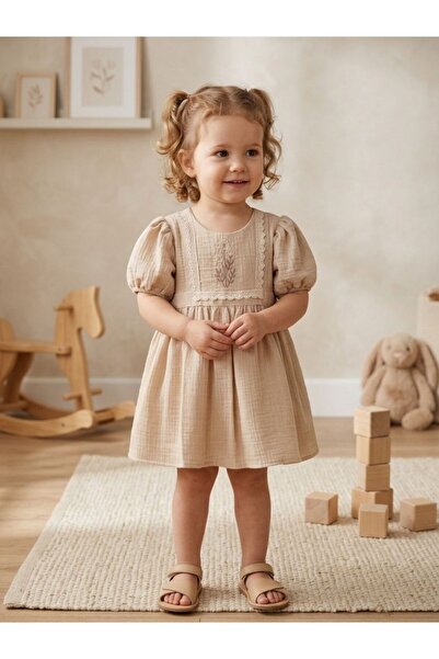 Cherrys Bebek Elegant Bouquet Embroidered Baby Girl Dress
