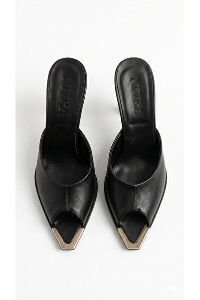 ELEVAM Μοντέρνα κομψά μεταξωτά παντόφλες με μυτερή μύτη και μεταλλικά αξεσουάρ