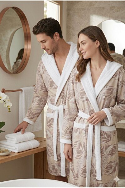 Loselya Μοντέρνο μπουρνούζι με κουκούλα από βαμβάκι με βοτανικό σχέδιο