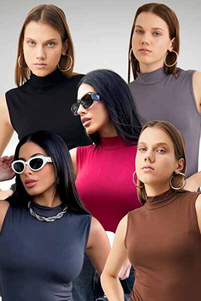 Bipantolon Γυναικείο Σετ 5 Τεμαχίων Οικονομικό Αμάνικο Τοπ Μαύρο Πικρό Καφέ Γ...