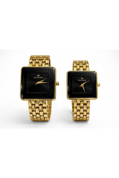 SHADOW ROYAL FORCE ELARA Square Duo Couple Watch Set Gold Stainless Steel Ana...