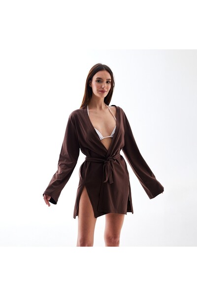 SOULOFYOU KİMONO - KAHVERENGİ OVERSIZE KAHVERENGİ