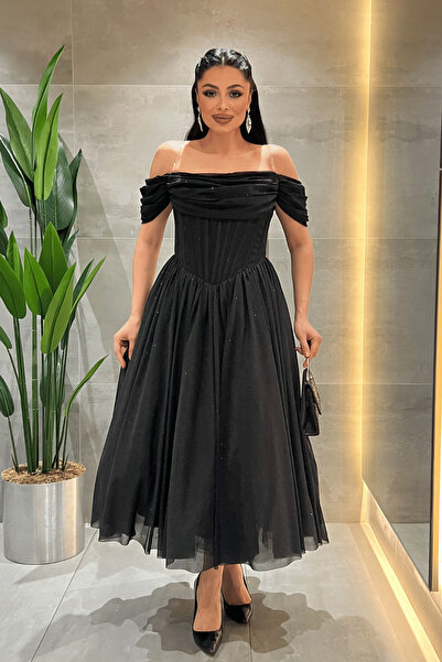 giyimmasalı Φόρεμα Πριγκίπισσας από Ύφασμα Τούλι με Γκλίτερ και Λεπτομέρεια Μ...