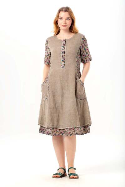 Eliş Şile Bezi Κοντομάνικο φόρεμα Hacer με διπλές τσέπες, καλοκαιρινό αυθεντι...