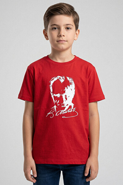 kinderos Unisex Παιδικό μπλουζάκι με λαιμόκοψη και στάμπα Ataturk με κοντό μα...