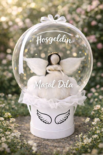 Momsmeril YENİ DOĞAN KEÇE PERİ KIZLI BALON KUTUSU (İsme Özel)
