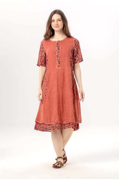 Eliş Şile Bezi Κοντομάνικο φόρεμα Hacer με διπλές τσέπες, καλοκαιρινό αυθεντι...