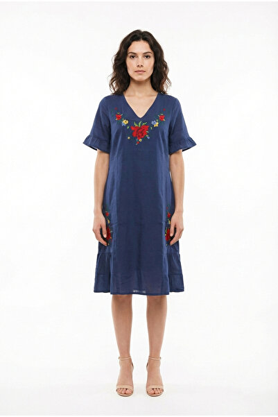 Eliş Şile Bezi Κοντομάνικο φόρεμα με κέντημα Irem, μήκους midi, καλοκαιρινό υ...