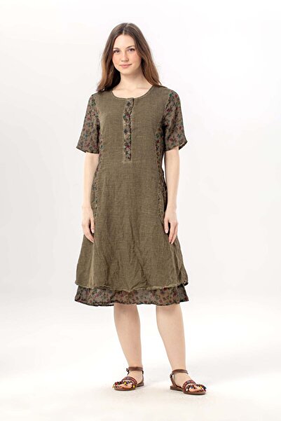 Eliş Şile Bezi Κοντομάνικο φόρεμα Hacer με διπλές τσέπες, καλοκαιρινό αυθεντι...