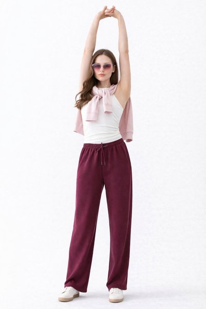 CNRCollection Women's Plum Modal Stretchy Soft Textured Wide Leg Comfortable Wide Cut Modal Fabric Sweatpants