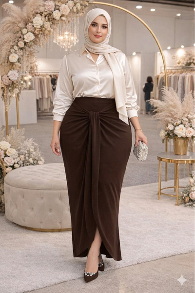 CNG MODA Μεγάλο μέγεθος Hijab Butterfly Model Sandy Δετή Βραδινή Φούστα