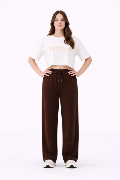 CNRCollection Women's Brown Modal Stretchy Soft Textured Wide Leg Comfortable Wide Cut Modal Fabric Sweatpants