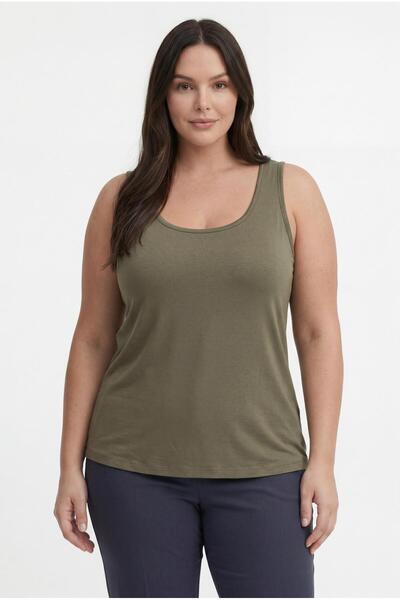 Ebsumu Γυναικεία Αμάνικη Μπλούζα Μπαμπού Χακί σε Μεγάλο Μέγεθος