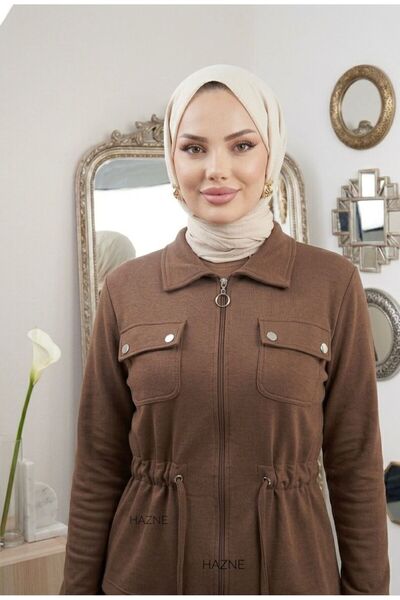 wishne Women's Zippered Cardigan and Dress Two-Piece Set - Seasonal Islamic C...
